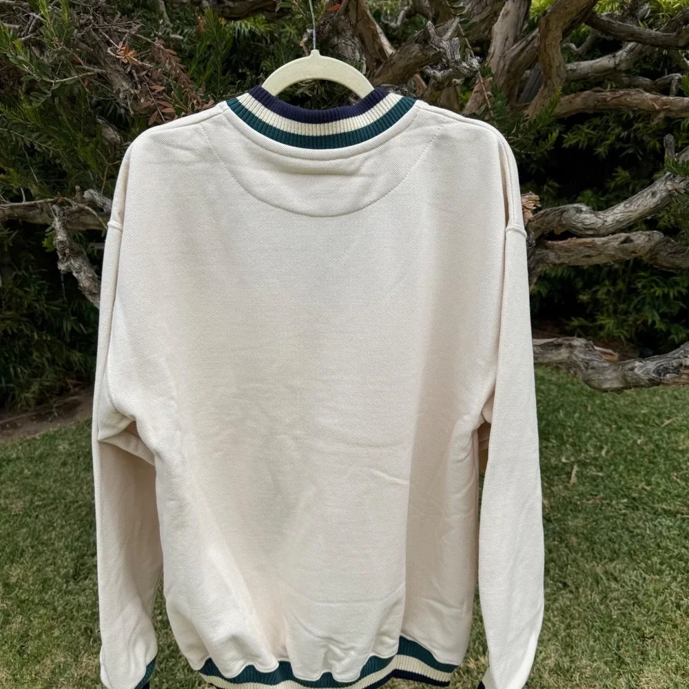 Swingster Vintage Mens‎ V-Neck Sweatshirt Cream Collegiate Striped Large USA